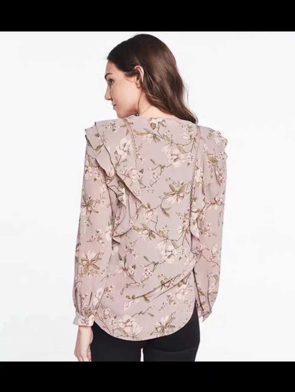 Socialite Mauve Floral Lace-Up Ruffle Blouse - Pink Floral - Picture 3 of 9